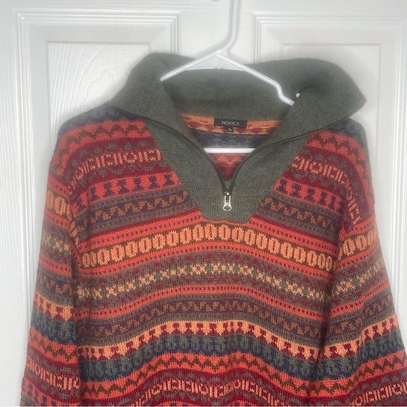 Novica Mountain Sunset Fair Isle Alpaca Art Knit Peru Pullover Sweater Nordic XL - Picture 7 of 15